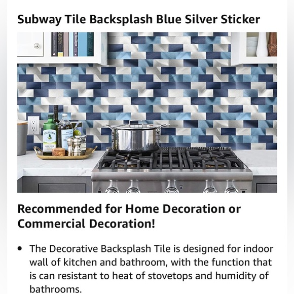Subway Backsplash Tile Peel & Stick DIY Kitchen Bathroom Brushed Silver Blue - Picture 6 of 9
